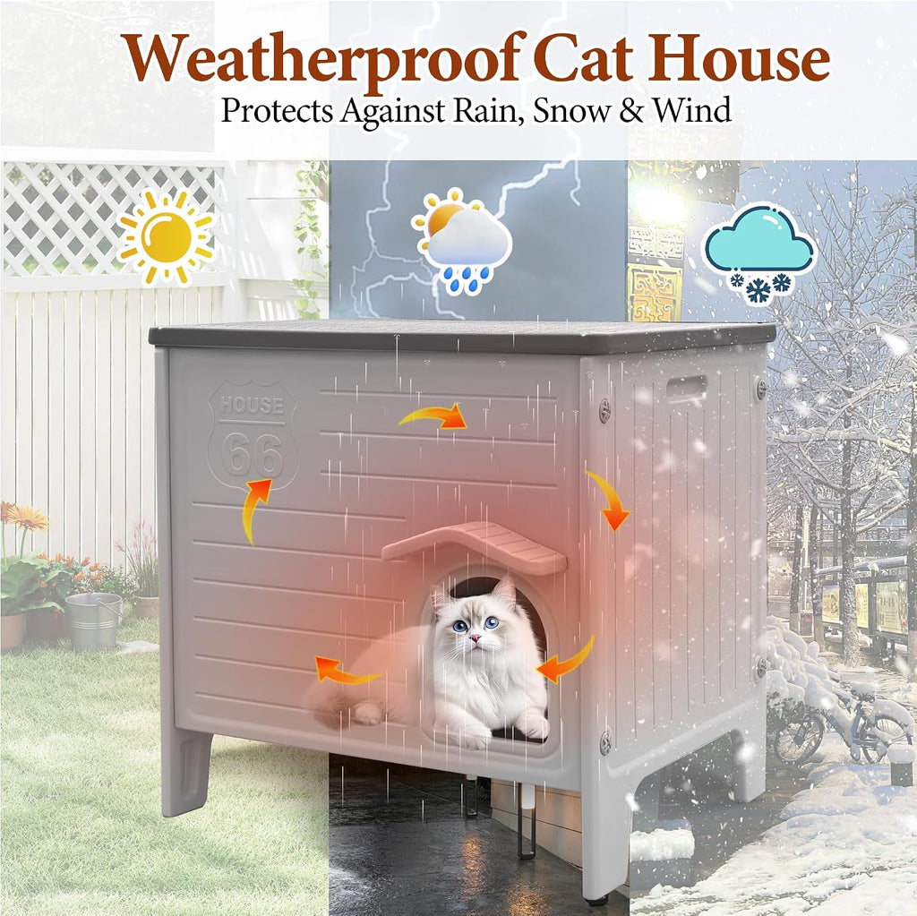Insulated Cat House Outdoor Weatherproof Plastic Cats Houses for Winter