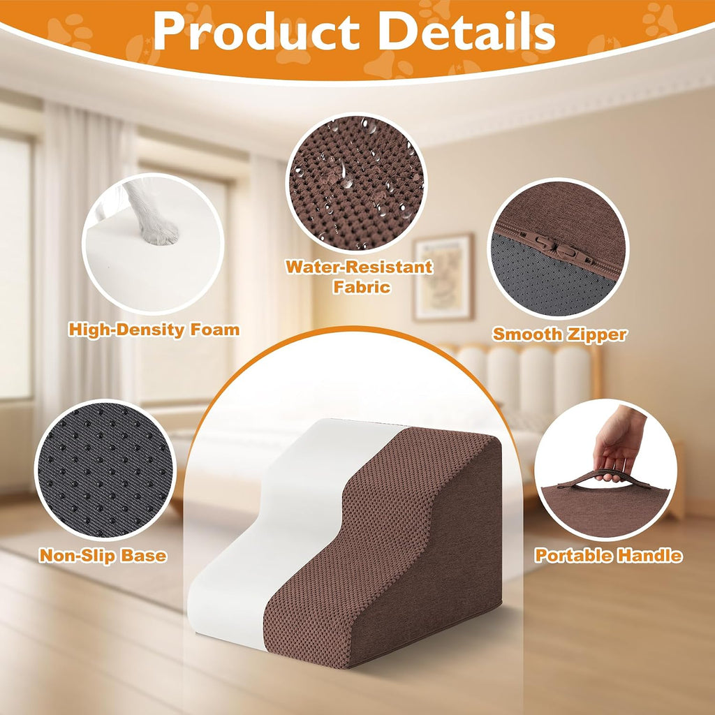 Ahpmeoa Dog Stairs for Small Dogs 11.5’’ H, 2-Step Dog Steps for Bed, Brown