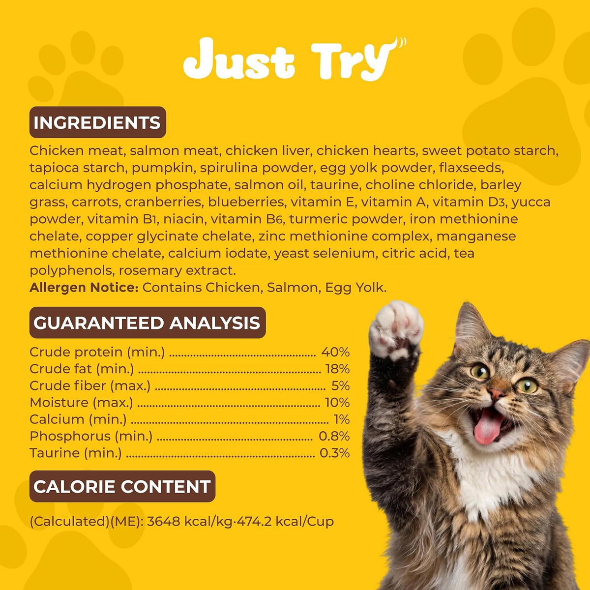 Just Try Freeze Dried Chicken Cat Food with Cat Grass & Taurine, 5 lb