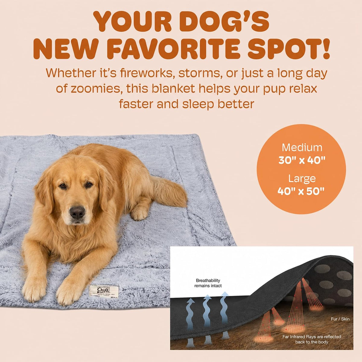 Dog Gone Smart Chill Kuzzi Throw Blanket - Slate Blue, Large 40 x 50 Inches