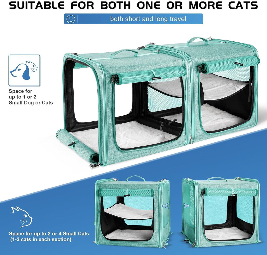 Extra Large Cat Carrier for 2 Cats with Travel Litter Box, 2-in-1