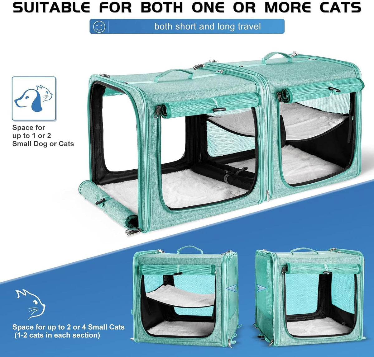 Extra Large Cat Carrier for 2 Cats with Travel Litter Box, 2-in-1