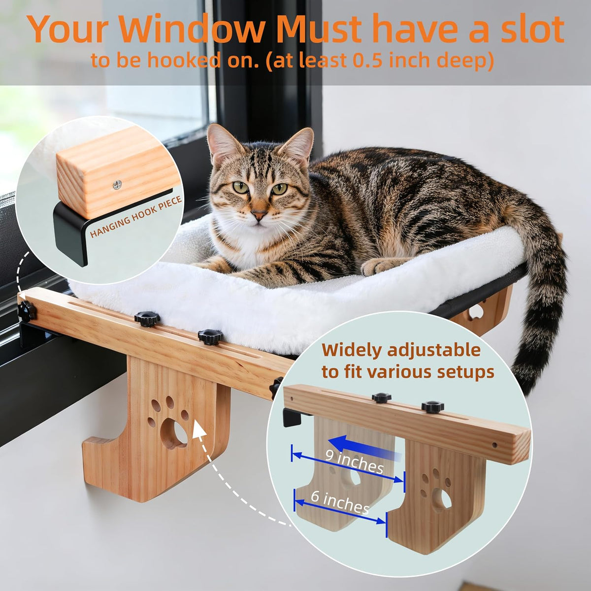 ESPETS Large Cat Window Perch, Kitten Window Hammock for Napping(White)