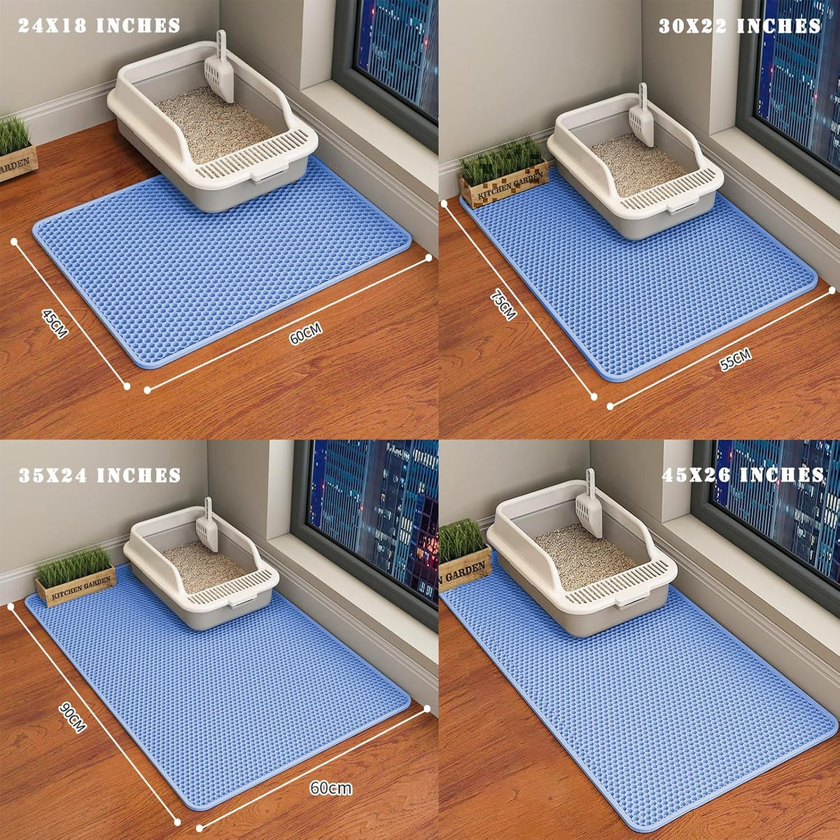 Cat Litter Mat, Double Layer Cat Litter Box Mat (45x26 Inch, Blue)