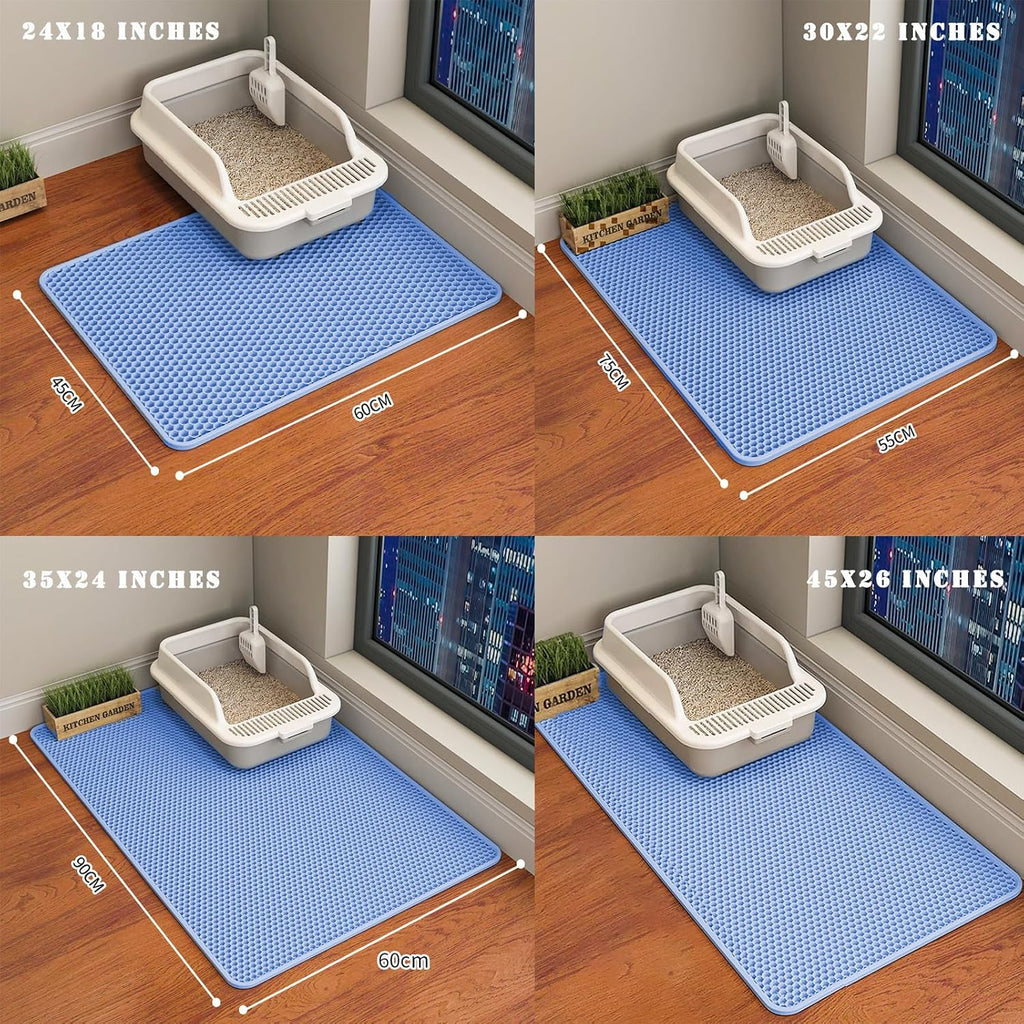Cat Litter Mat, Double Layer Cat Litter Box Mat (35x24 Inch, Blue)