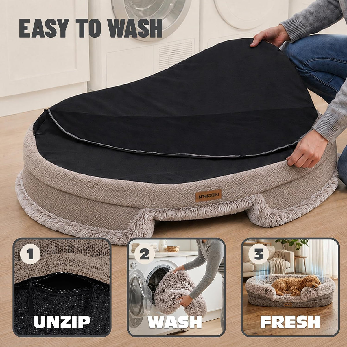 Miorun Fluffy Orthopedic Dog Beds Large Sized Dog, 40" Bolster Sofa Bed