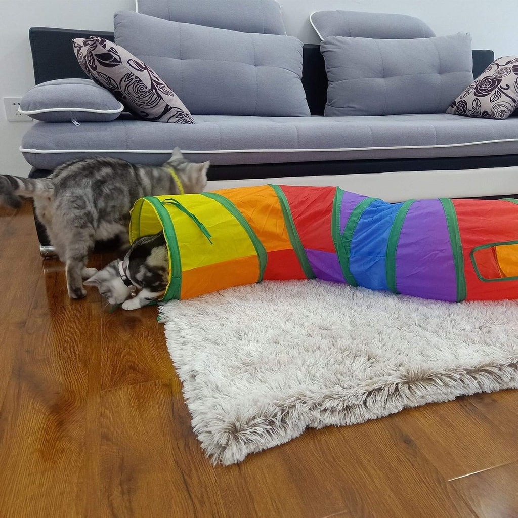 PetLike S Way Cat Tunnel Collapsible Pop-up Pet Tube Hideaway Play Toy with Ball (S-Way, Rainbow)