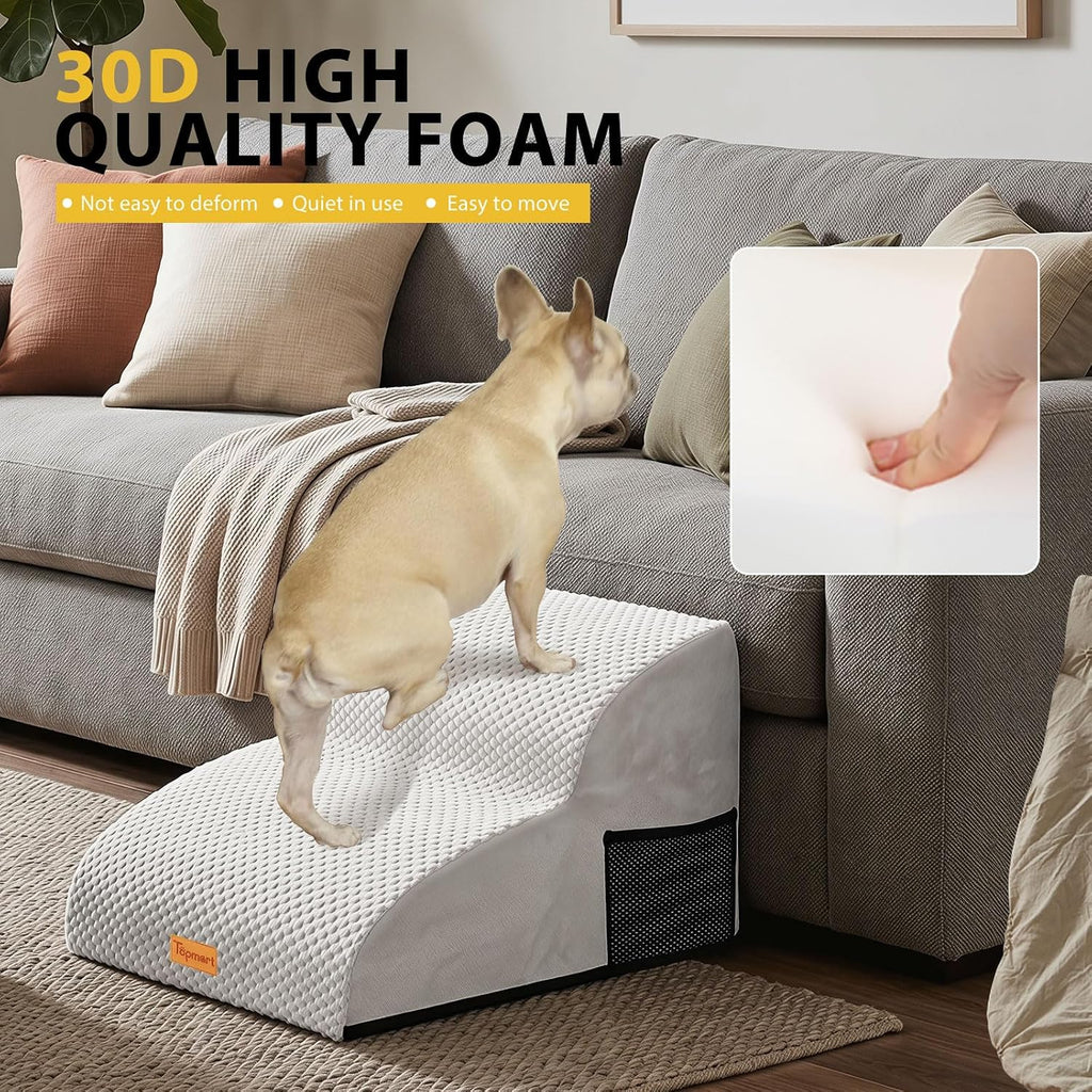 2-Step Dog Stairs for Small Dogs, Non-Slip Foam Pet Steps for Low Couch Bed