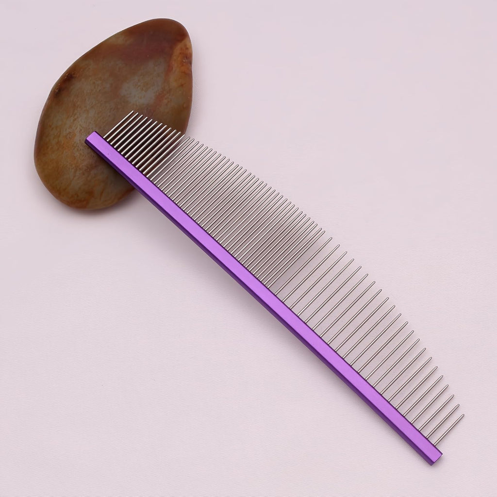 6.57" Crescent Dual-Tooth Wide/Fine Metal Pet Comb for Dogs & Cats