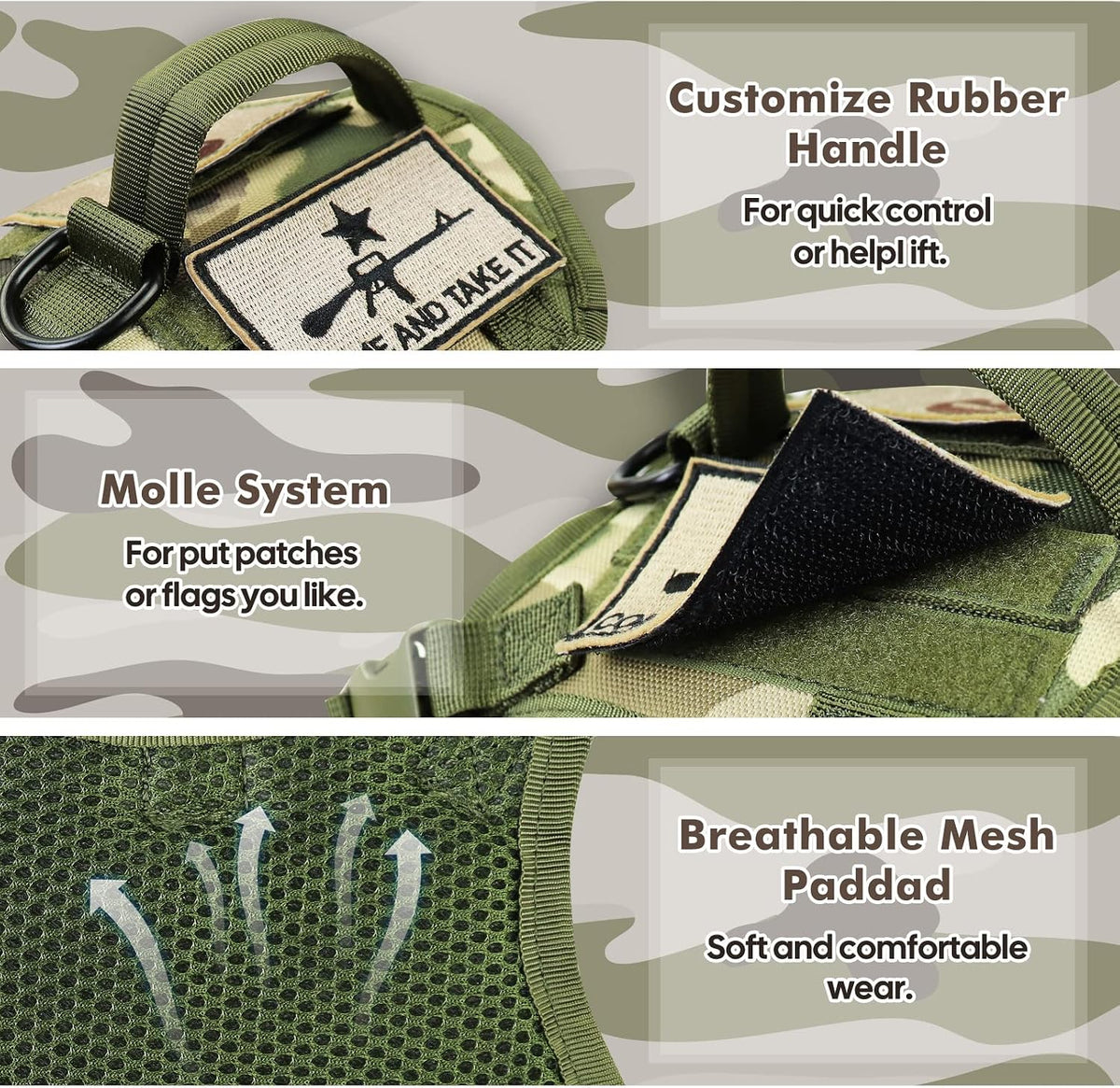 Tactical Cat Harness and Leash, Escape Proof Large Cat Walking Vest,Adjustable Soft Mesh Pet Vest Harness with Control Handle, Molle Patches
