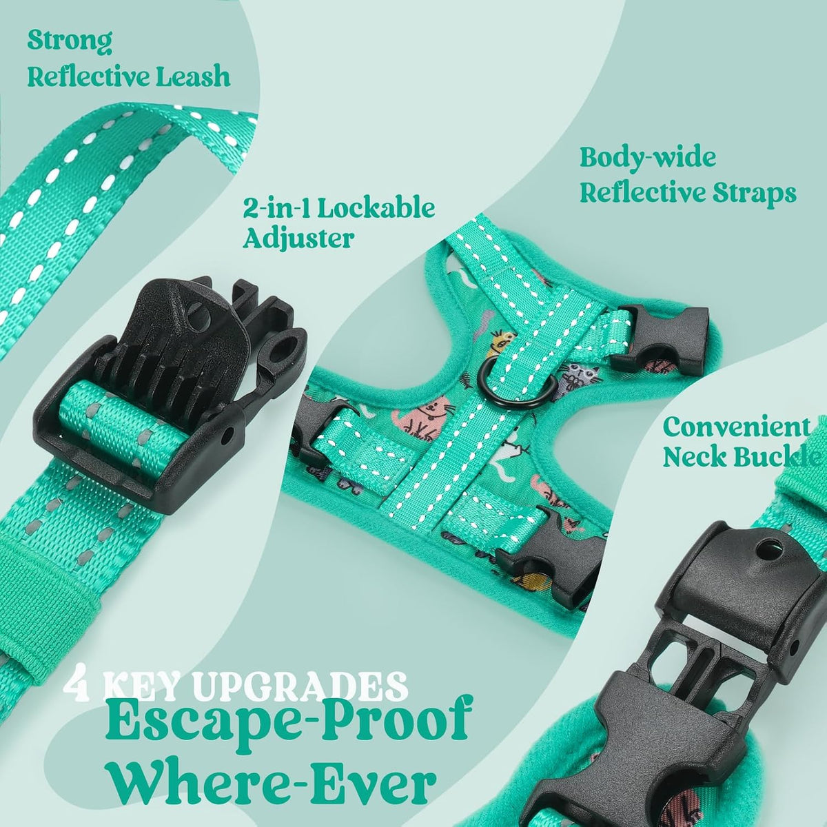 rabbitgoo Cat Harness and Leash Set, Easy-on with Neck Buckle, Kitty Grove