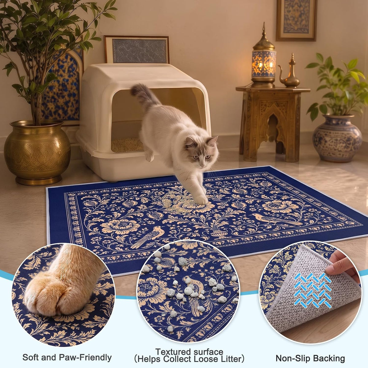 Bienbee Cat Litter Mat, 2 Pack 33" x 22" Machine Washable for Litter Boxes