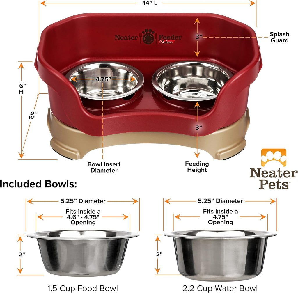 Neater Pet Brands Neater Feeder Deluxe Mess Proof Dog Bowls Elevated for Small Dogs Under 19 lbs, Made in USA, No Spill Raised Dog Food Bowl Stand Feeding Station, Food and Water Bowl Set, Cranberry 