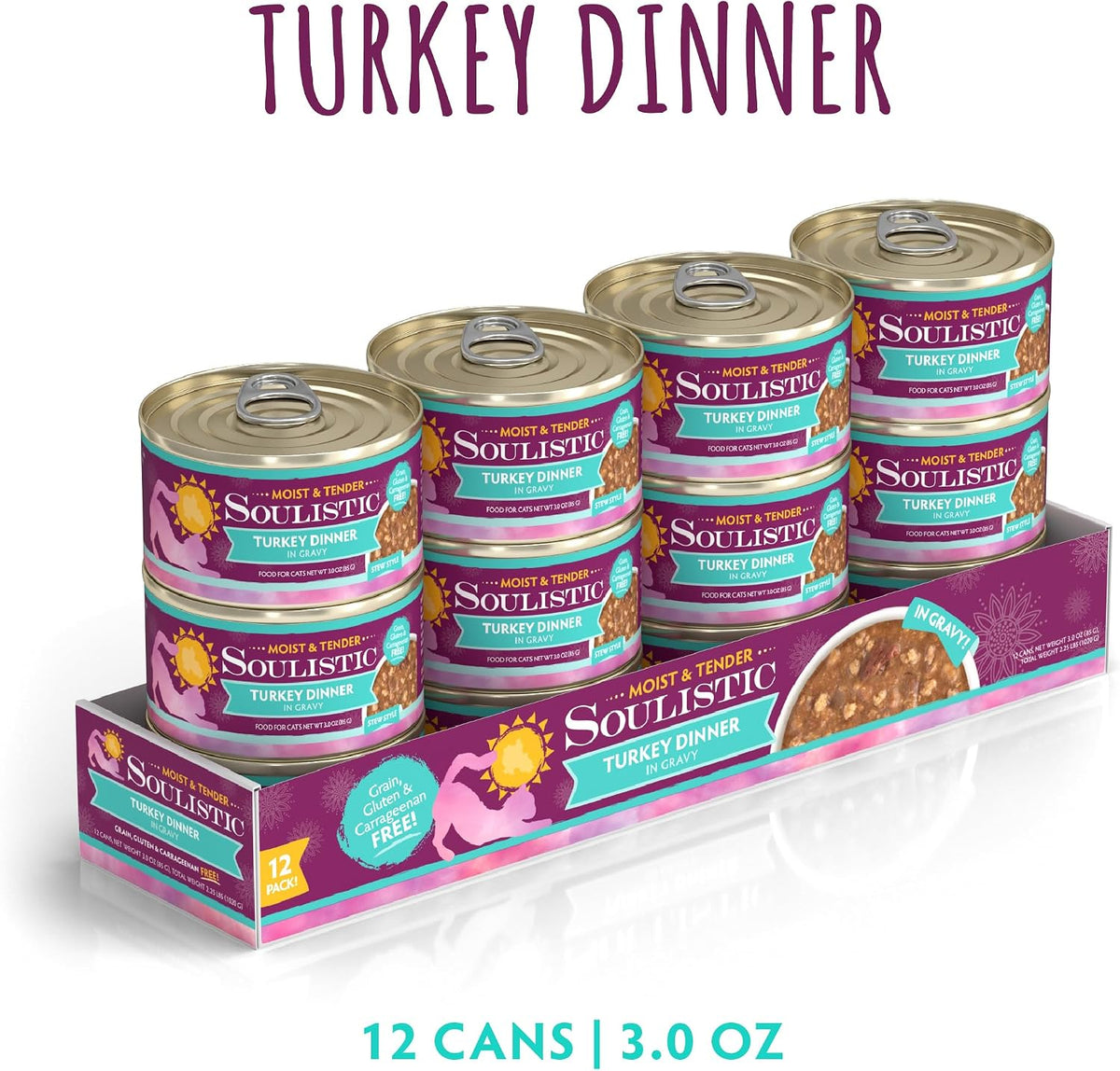 Soulistic Moist & Tender Turkey Dinner in Gravy Wet Cat Food, 3 oz., Case of 12