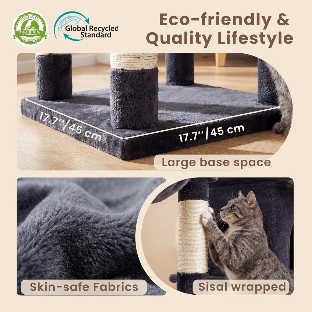 Heybly Cat Tree, 56" Multi-Level Easy Climb Tower for Large Cats HCT028G