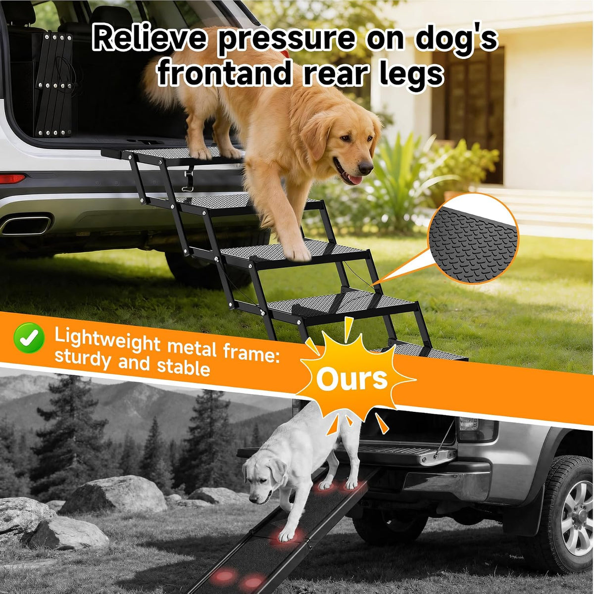 6-Step Dog Stairs for Car, Foldable Pet Steps for Large Dogs