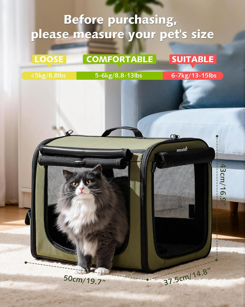 Dog Car Carrier Light Weight 19.7×16.9×14.8in, Foldable Dog Carrier, Green