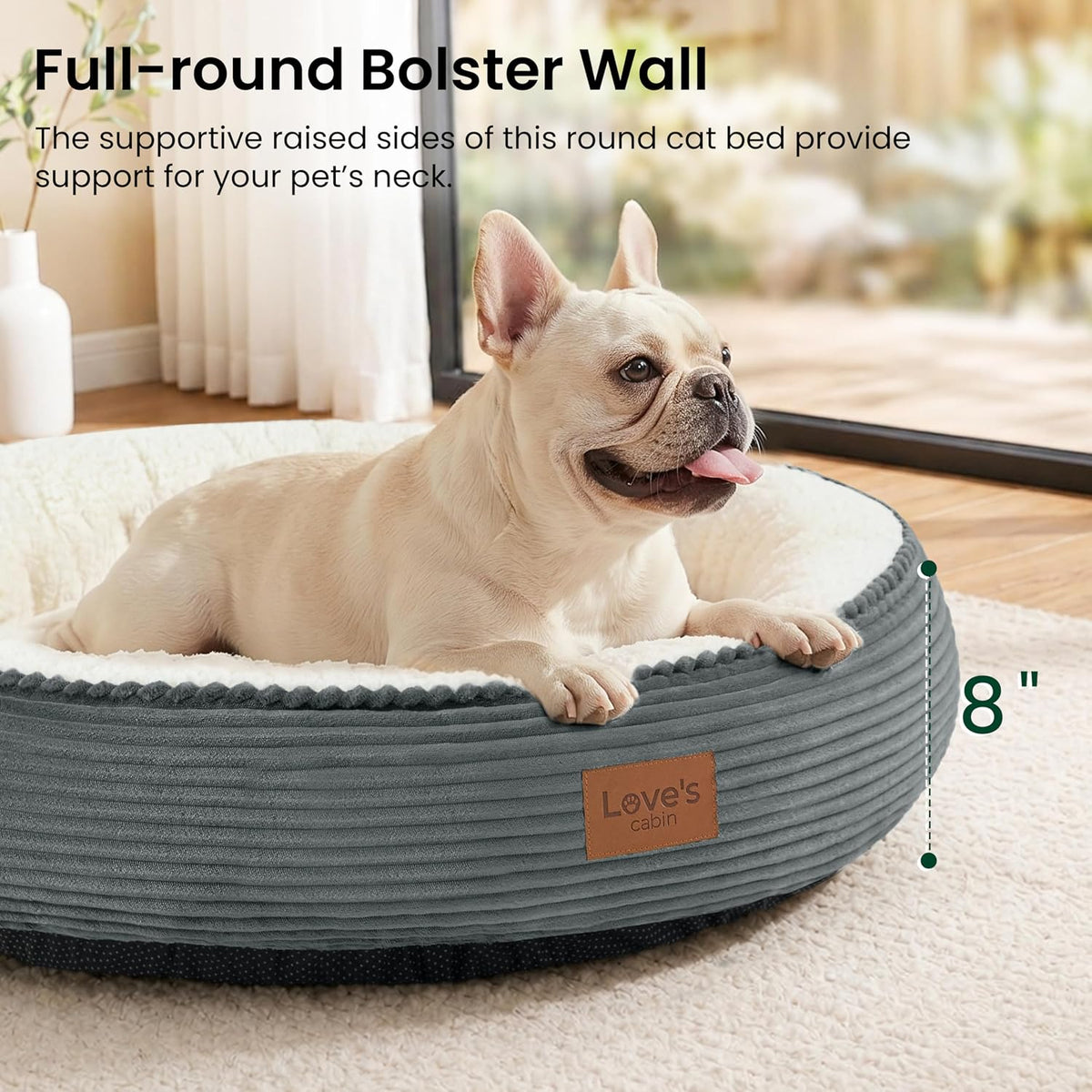 Love's cabin Round Donut Cat and Dog Cushion Bed, 30in Pet Bed for Medium or Large Dogs, Anti-Slip & Water-Resistant Bottom, Soft Durable Fabric Pet Beds, Washable Calming Cat Bed, Bluish Grey