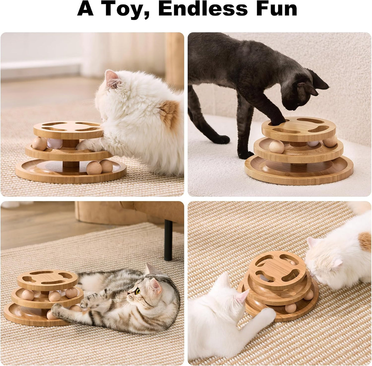 ZOMISIA Cat Ball Track Toy with Puzzle Top, Wooden Cat Toys for Indoor Cats | Interactive Kitty Ball Tower with Spinning Balls, DIY Bell, For Kitten Exercise Mental Stimulation Self Play Home Enrichment
