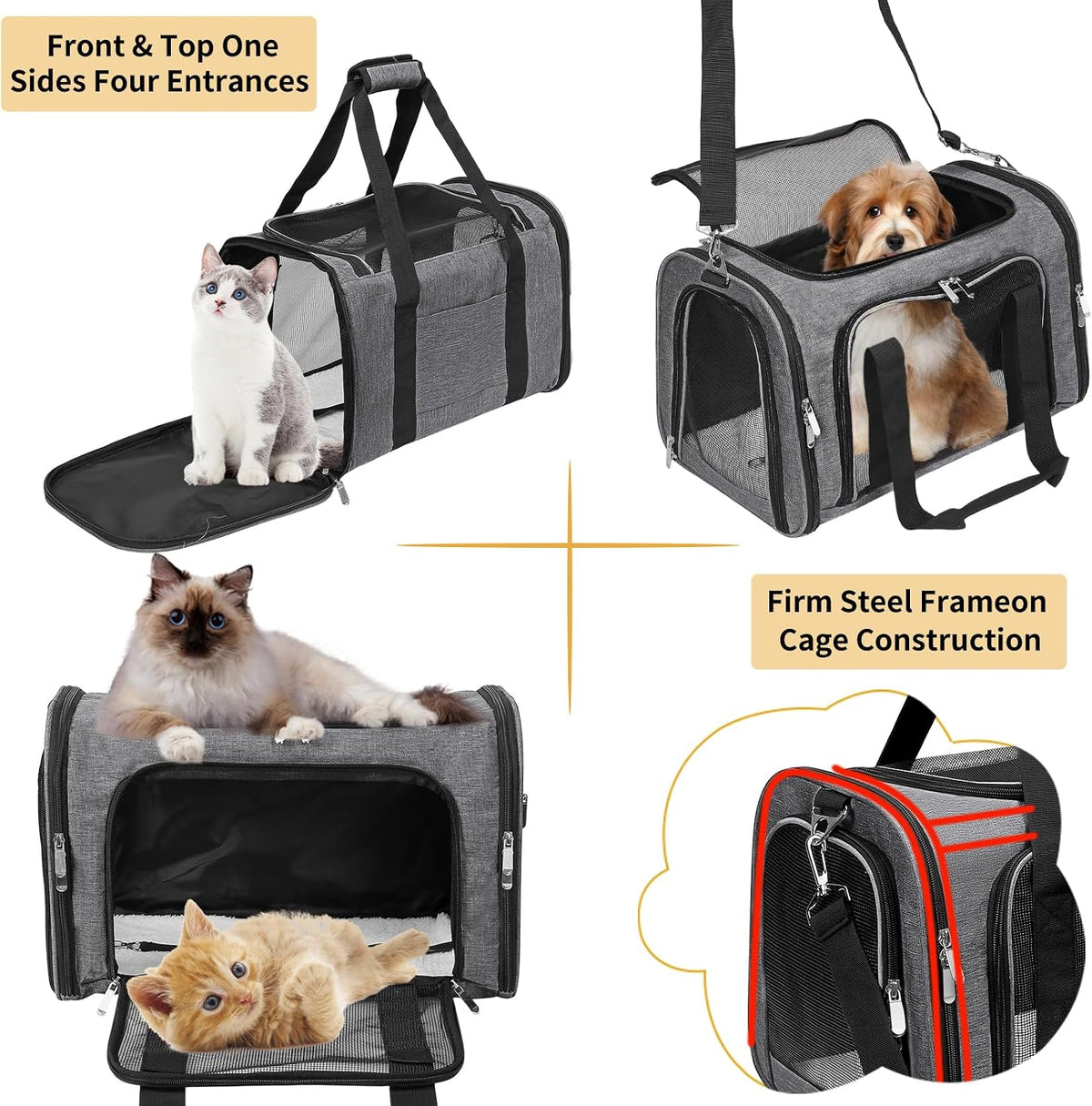 Soft-Sided Cat/Dog/Pet Carrier, Collapsible Pets Travel Carriers
