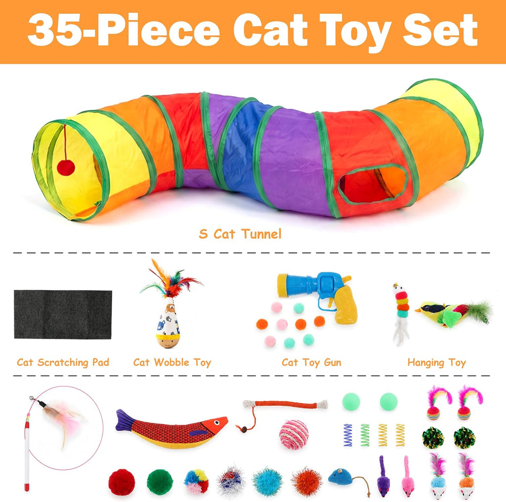 35 Pcs Cat Toys for Indoor Cats, S-Shaped Kitten Play Tube Toy