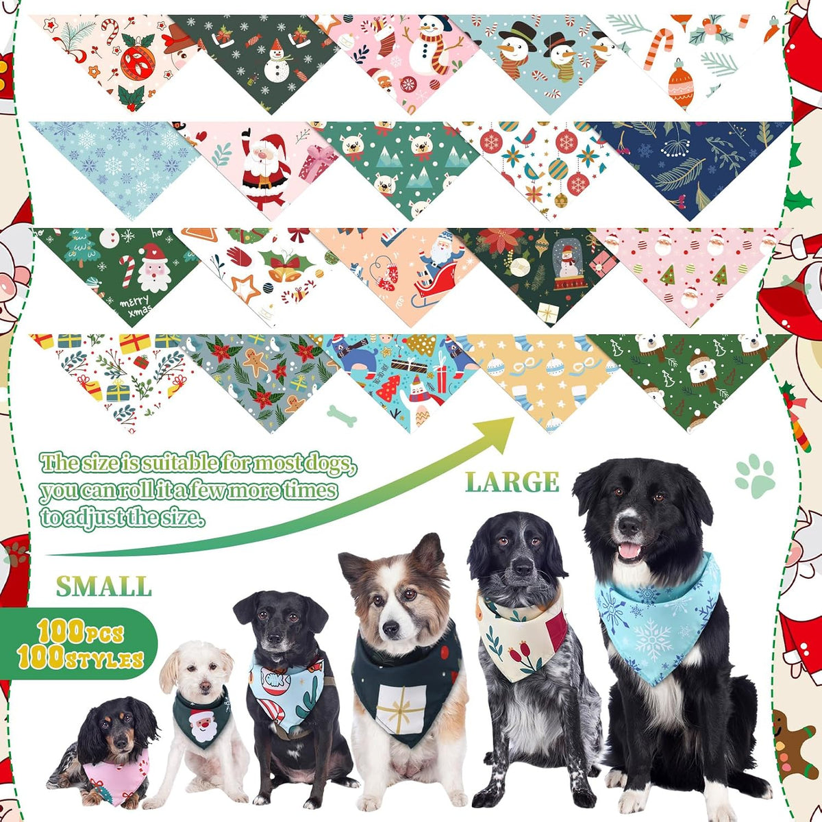 Huhumy 100 Pcs Christmas Dog Bandanas Bulk Christmas Bandanas for Dogs