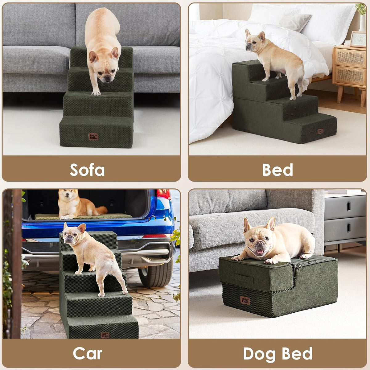EHEYCIGA Dog Stairs 13.5" H, 3-Step Extra Wide Dog Steps