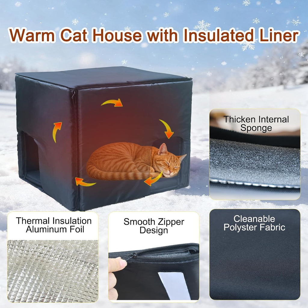 Insulated Cat House Outdoor, Large Plastic Cat Shelter Outside for Winter