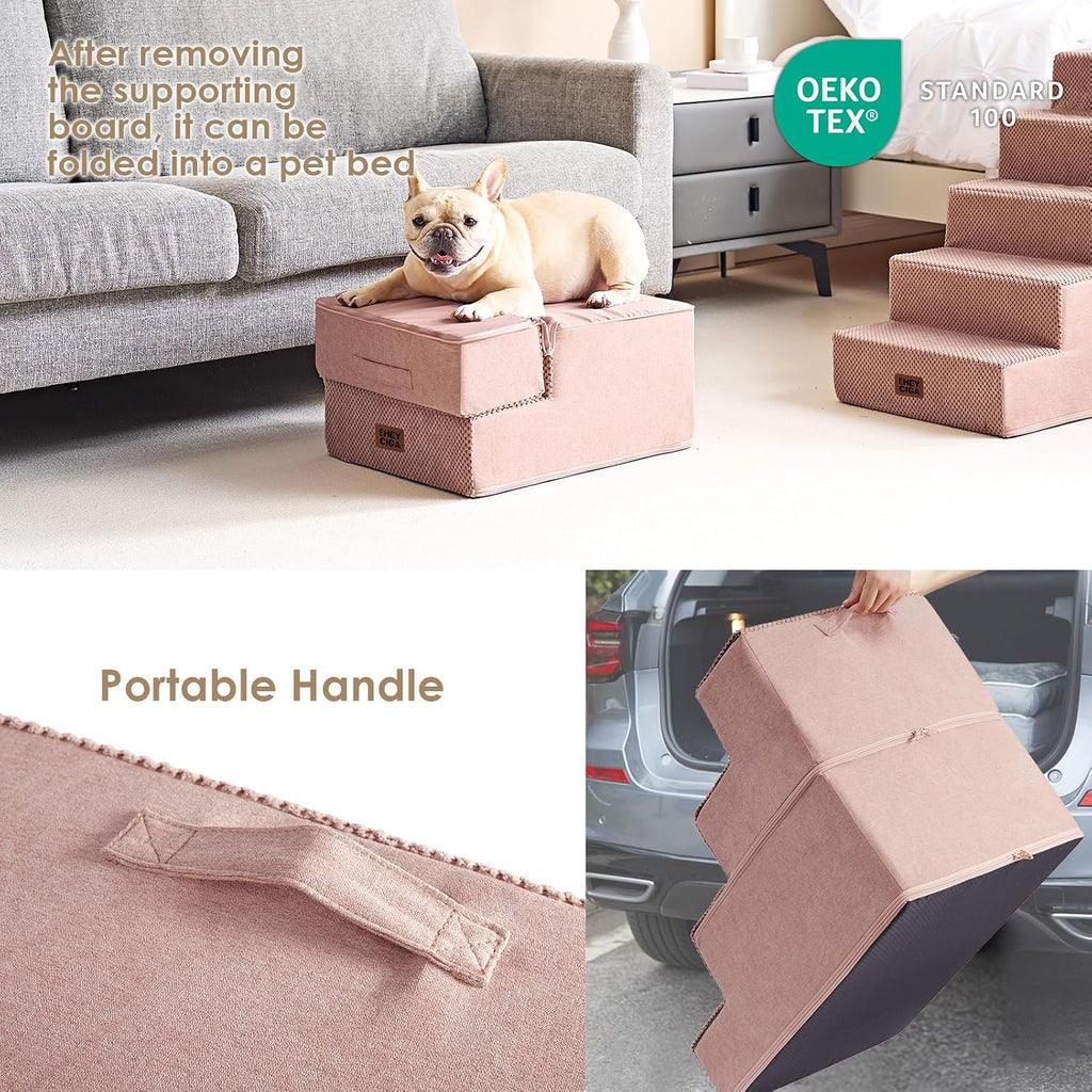 EHEYCIGA Dog Stairs for Small Dogs 13.5" H, 3-Step Dog Steps for Cats, Pink