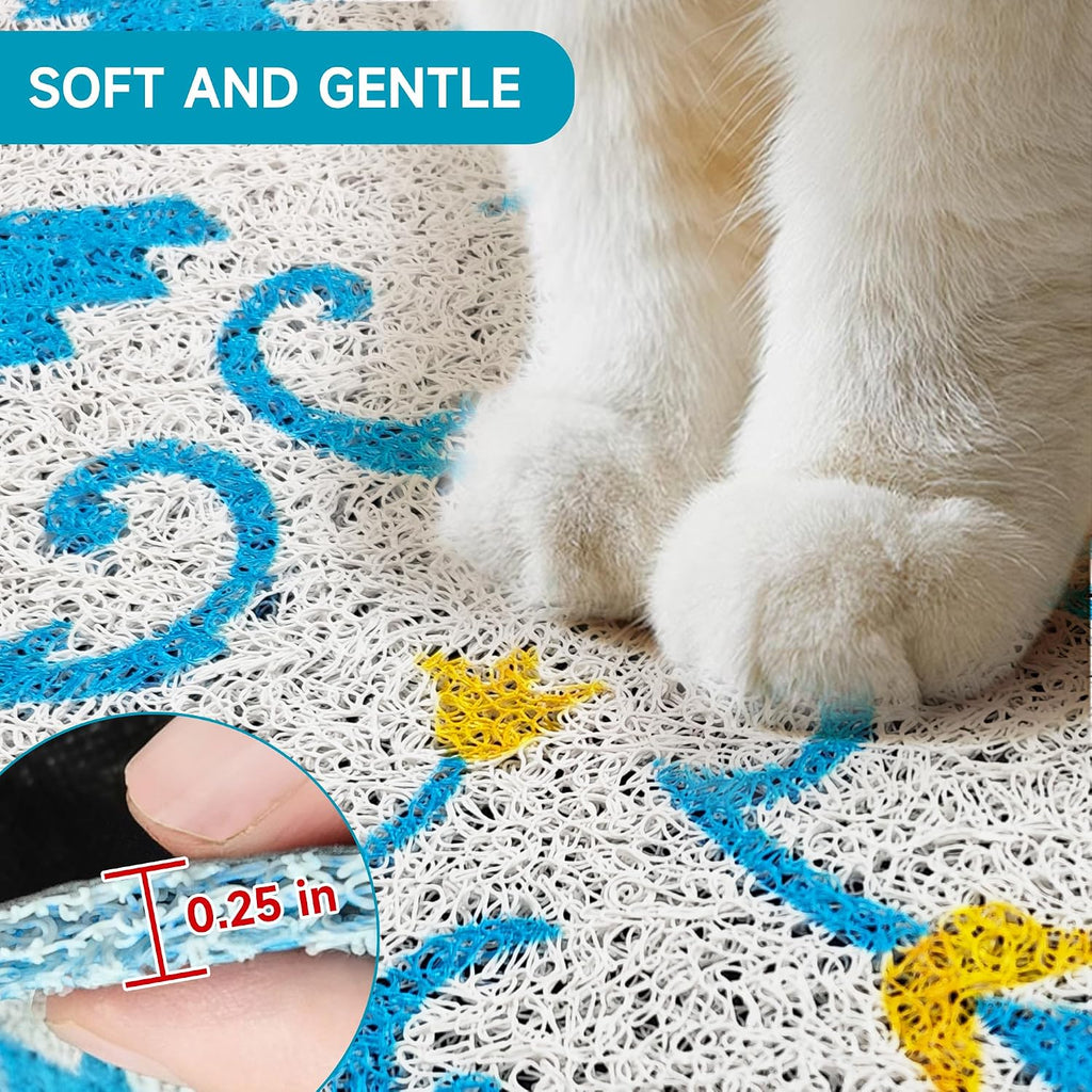 Cat Litter Mat, 35" x 23" Litter Box mat, Traps 100% Litter, Non-Slip Kitty Litter Trapping mats, Large Cute Litter mat, Easy Clean for Scatter Control, Bohe cat Food mat, Urine Waterproof | Traps 100% Litter, Cute litter mat for litter box, Soft on Ki...