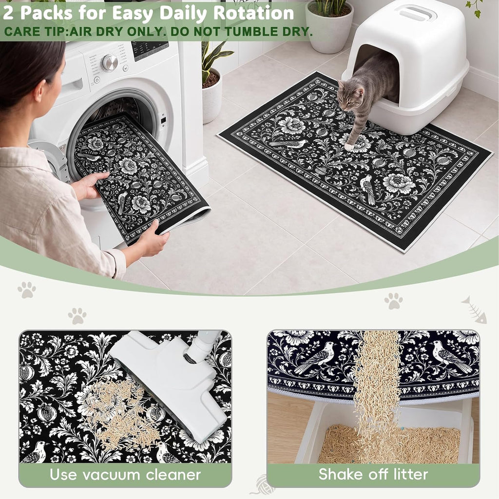Bienbee Cat Litter Mat, 2 Pack 33" x 22" Machine Washable for Litter Boxes