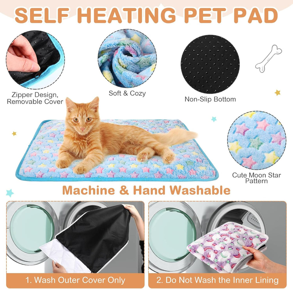 4 Pack Self Heating Cat Pad Self Warming Dog Mat, Small Star, 16 x 20 Inch