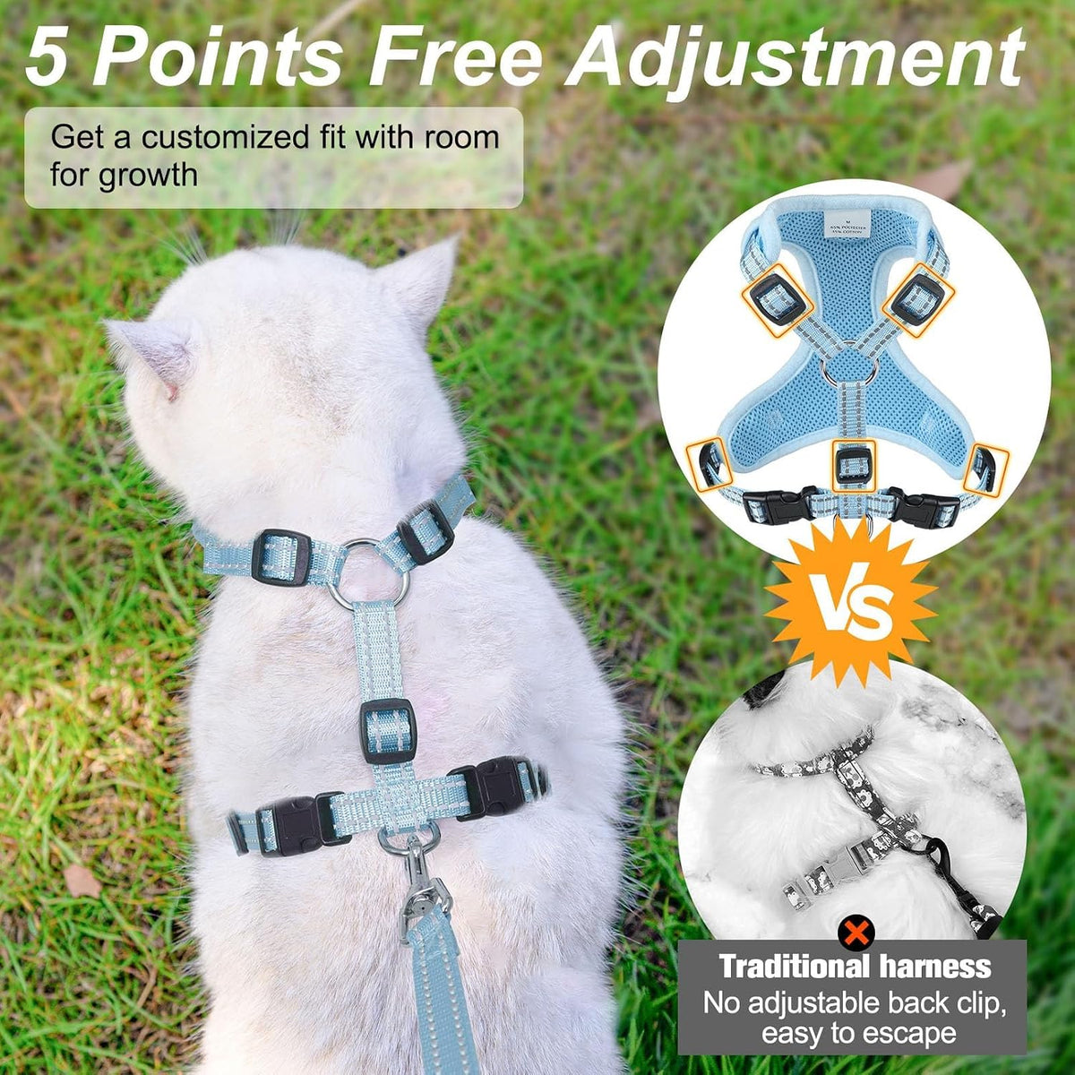 BEAUTYZOO Cat Harness and Leash Set, Escape Proof and Adjustable, Blue