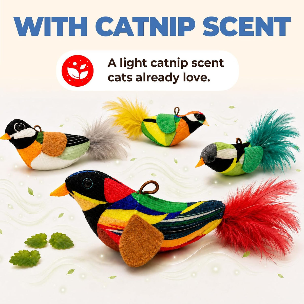 HA SHI 12 Pcs Chirping Bird Cat Toy, Hanging Cat Toy with Catnip