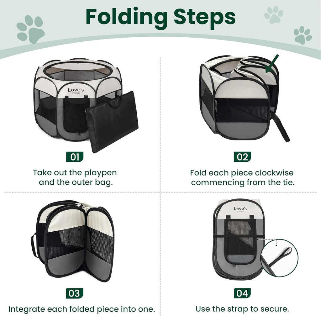 Love's cabin Pet Puppy Dog Playpen, Small Dog Tent Crates Cage Indoor/Outdoor, Portable Playpen for Cat, Foldable Pop Up Dog Kennel Playpen with Carring Case, Removable Zipper Top, Grey
