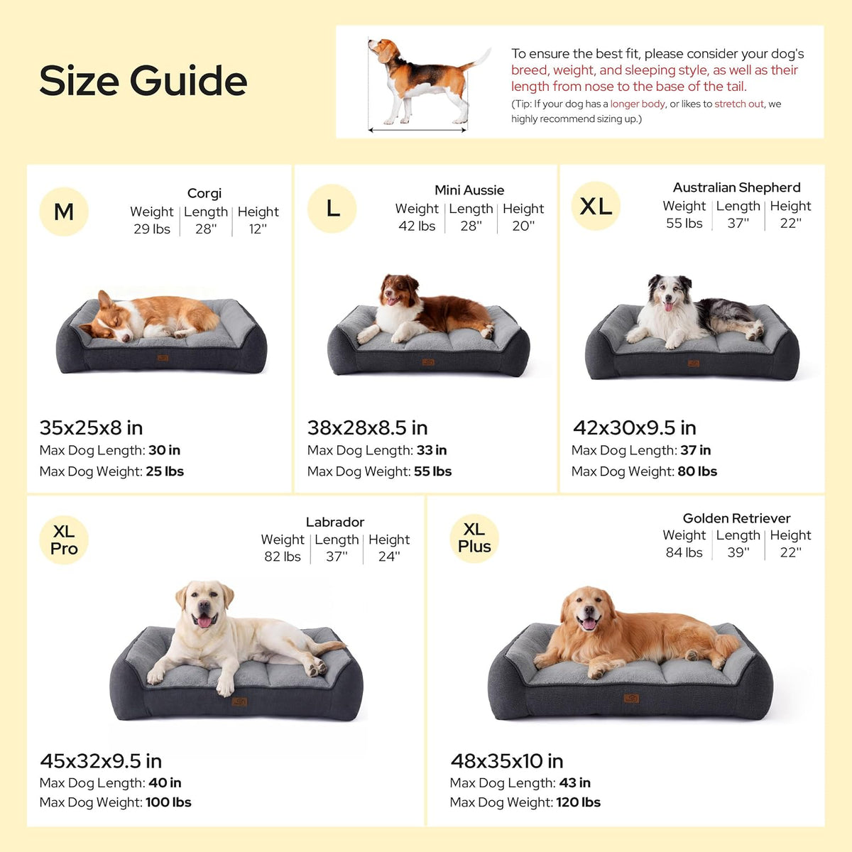 Bedsure SupportMax® Extra Thick Orthopedic Dog Beds Large Sized Dog