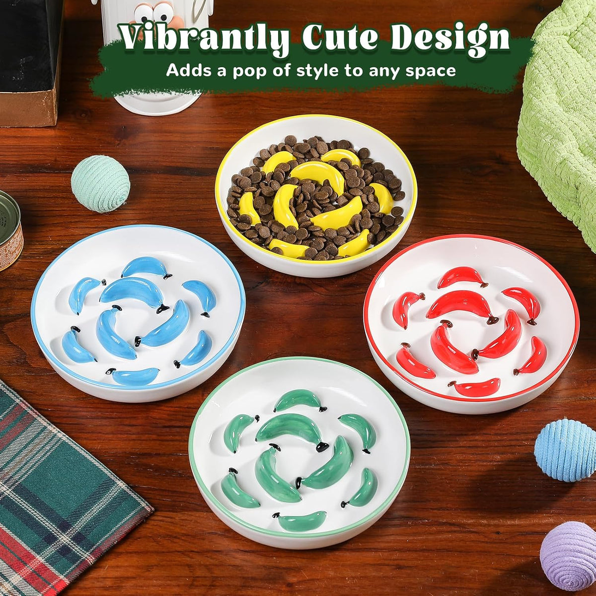Ceramic Slow Feeder Cat Bowl, 6.3'' Wide Whisker Friendly Cat Puzzle Feeder | Slow Eating 5x, Anti Vomit Shallow Slow Eating Cat Dish for Dry and Wet Food, Contrasting Colors, 6.3" X 1.2"