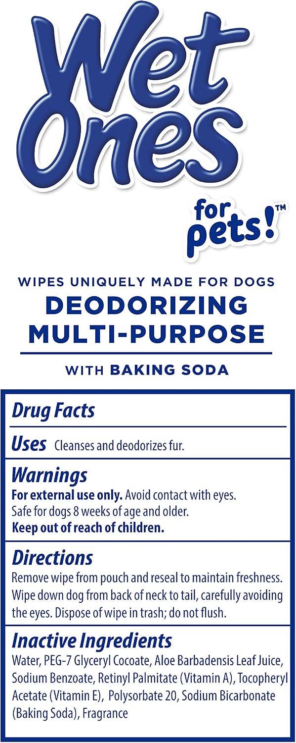 Wet Ones for Pets Deodorizing Dog Wipes, Tropical Splash, 50 Count, 12-Pack | Baking soda formula, multipurpose grooming wipes, resealable canister, for daily deodorizing use, gentle 