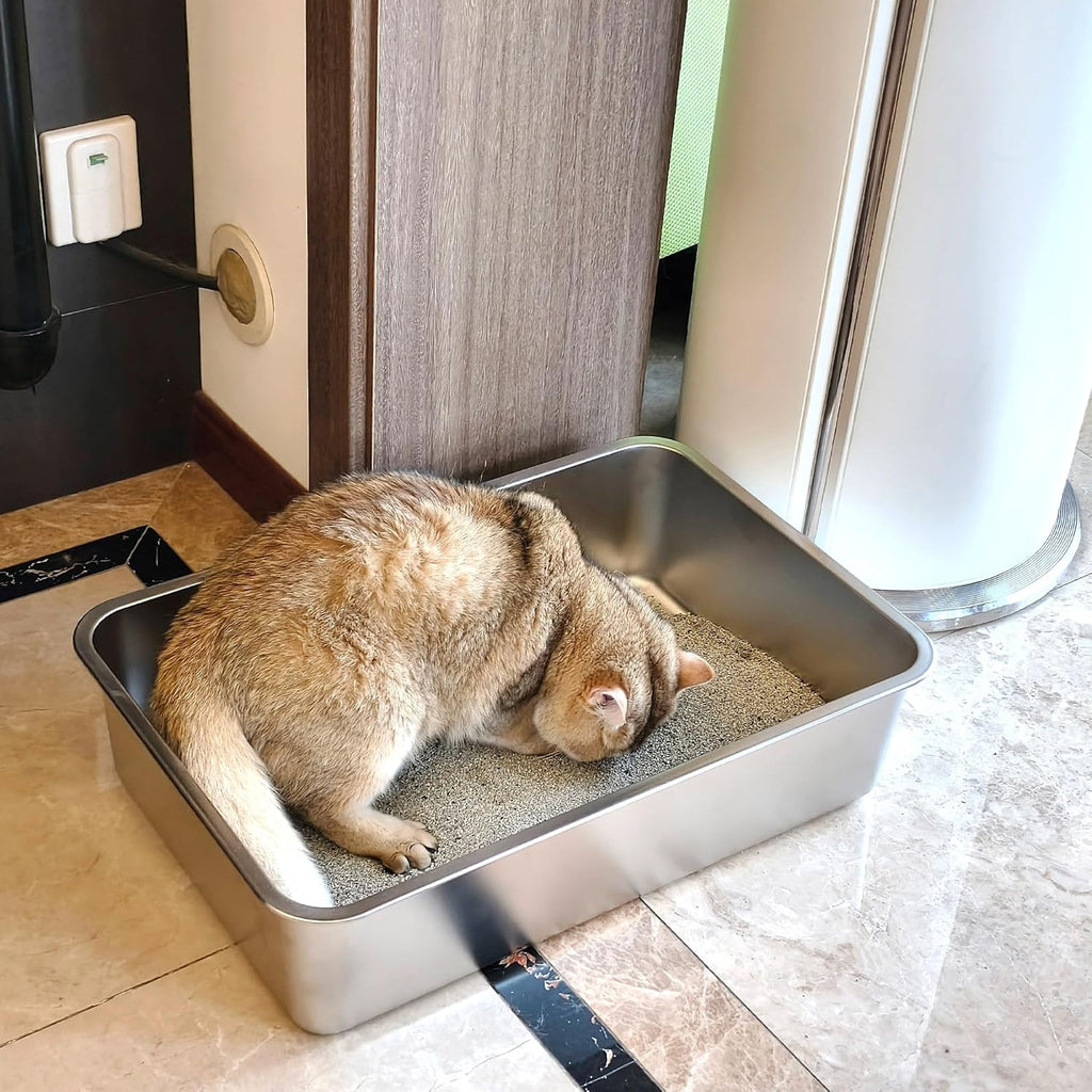Stainless Steel Cat Litter Box,Medium Metal Litter Box 2pcs | 2 Pack Box for Cats,Easy to Clean,Indoor,Cat LitterBox for kitty/Kitten Rabbit,Litter Pan,No Smell