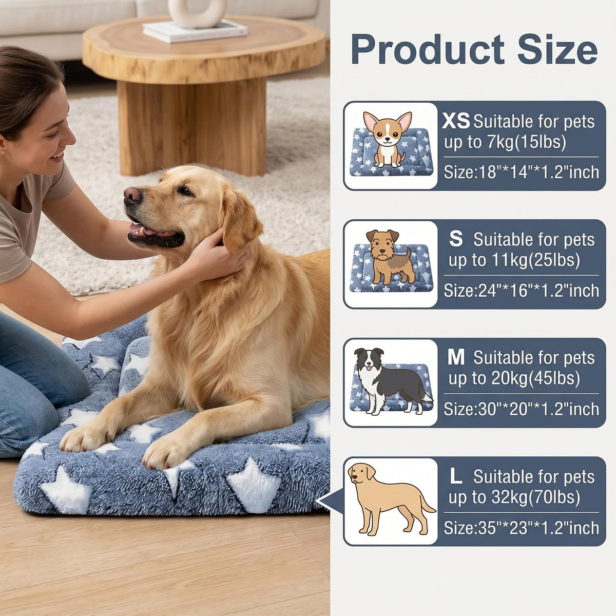 Dog Bed Mat - Reversible Dog Crate Bed Mats, Soft & Breathable Kennel Pad, Durable Crate Bed for Small Medium Large Dogs & Cats