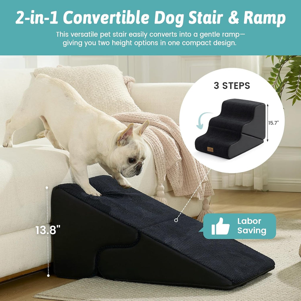 COZY KISS Dog Stairs for Small Dogs, 3-Step 2-in-1 Dog Steps,15.7" H