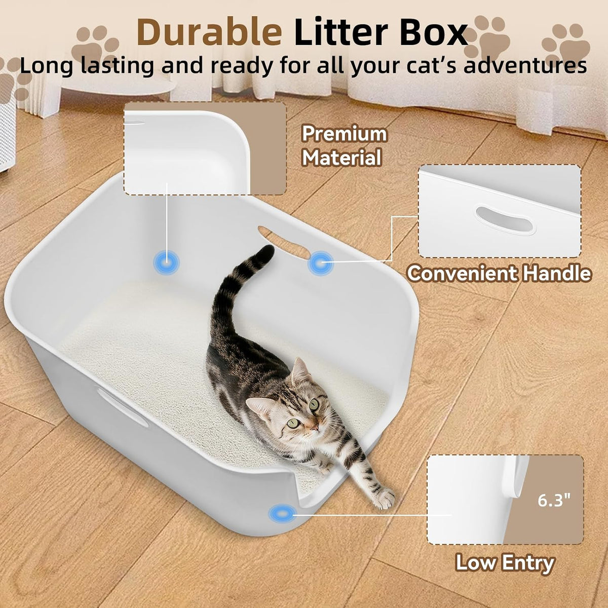 Extra Large High Sided Litter Box,22.6"×14.8"×13.8" XL Cat Litter Box for Indoor Cats,Jumbo Cat Box for Big Cats,Open Top Tall Litter Pan with High Wall,Easy to Clean,Anti-Splashing Design