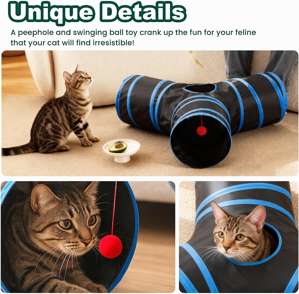 Love's cabin Cat Tunnel for Indoor Cats, 3-Way Collapsible Play Tunnel