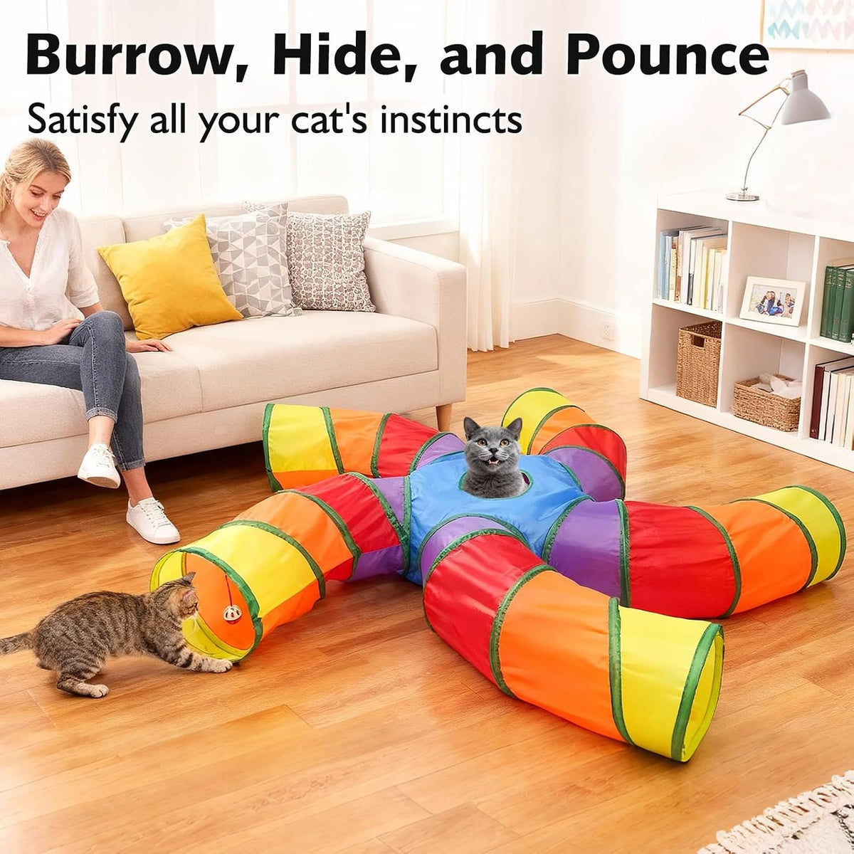 Joytale Cat Tunnel for Multiple Cats, 5-Way Indoor Tube Toy to Chase & Hide