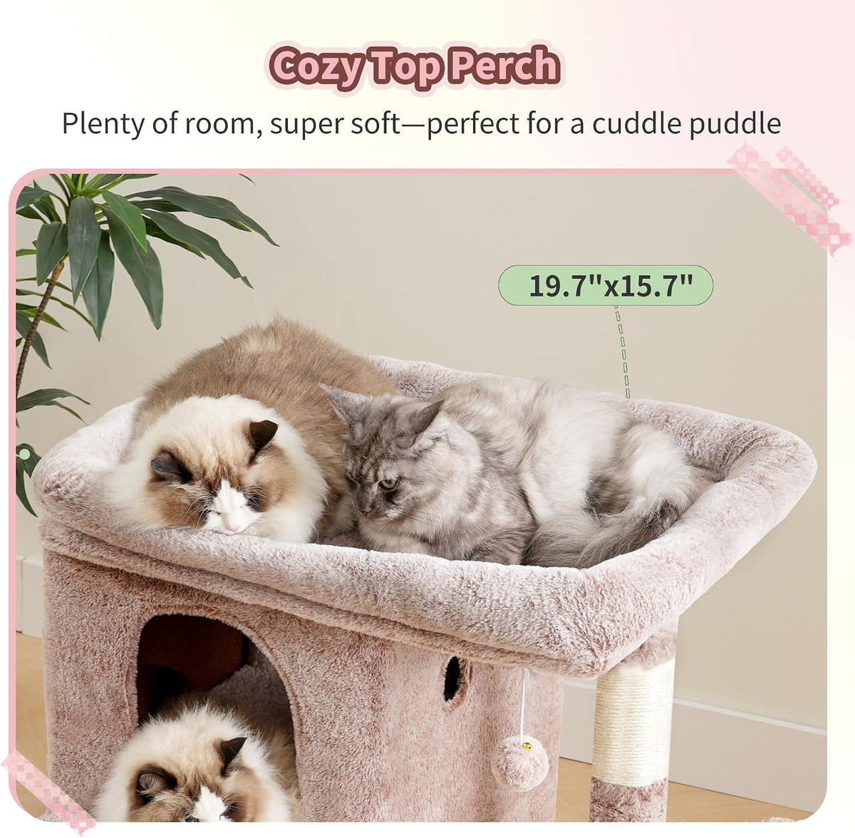Heybly 25.6" Cat Tree for Large Cats with Big Perch & Dual Condos HCT204SMU