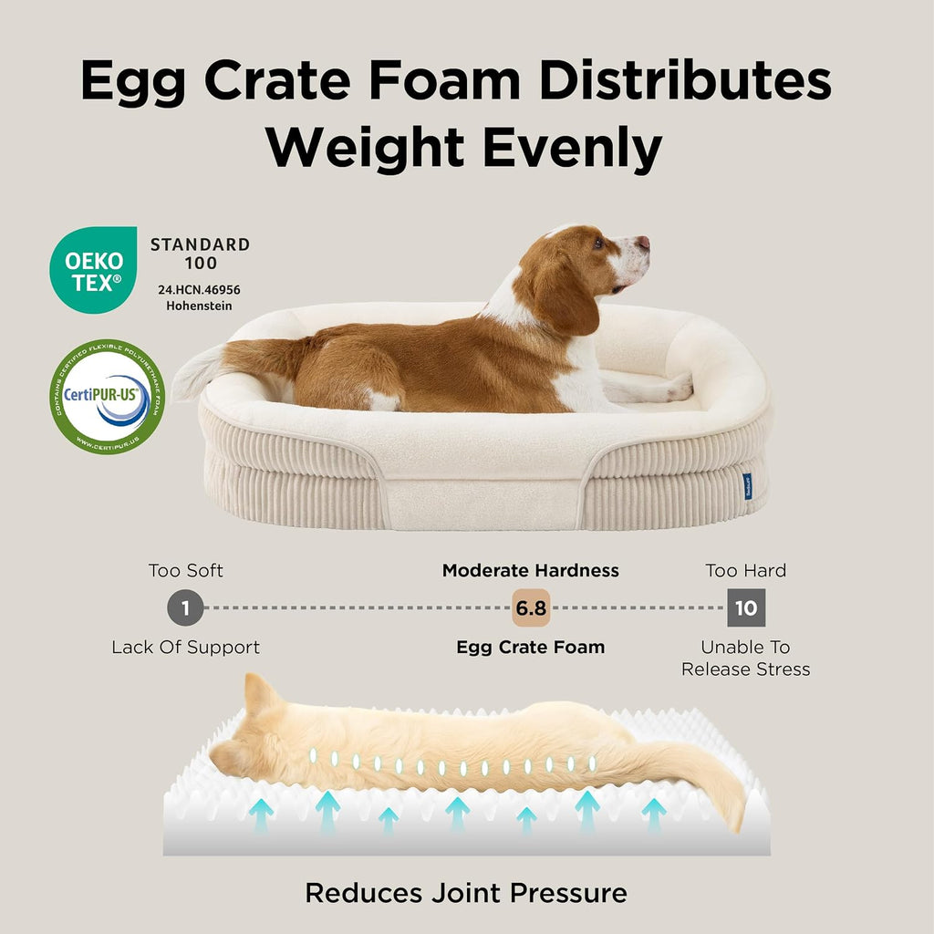 Bedsure XLPro 360°Oval Bolster Orthopedic Dog Beds Large Sized Dog,45"Beige
