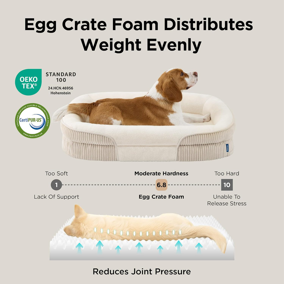 Bedsure XLPro 360°Oval Bolster Orthopedic Dog Beds Large Sized Dog,45"Beige