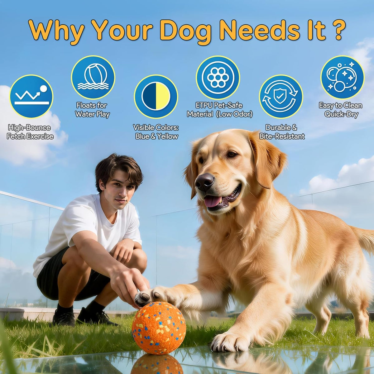Kimee Dog Balls Tennis Balls Dog Chew Toys for Aggressive Chewers 3.15'' | 3Pcs Indestructible Dog Teething Chew Toys Floating Water Toy Fetch Ball for Large Medium Small Puppies, Indoor or Outdoor