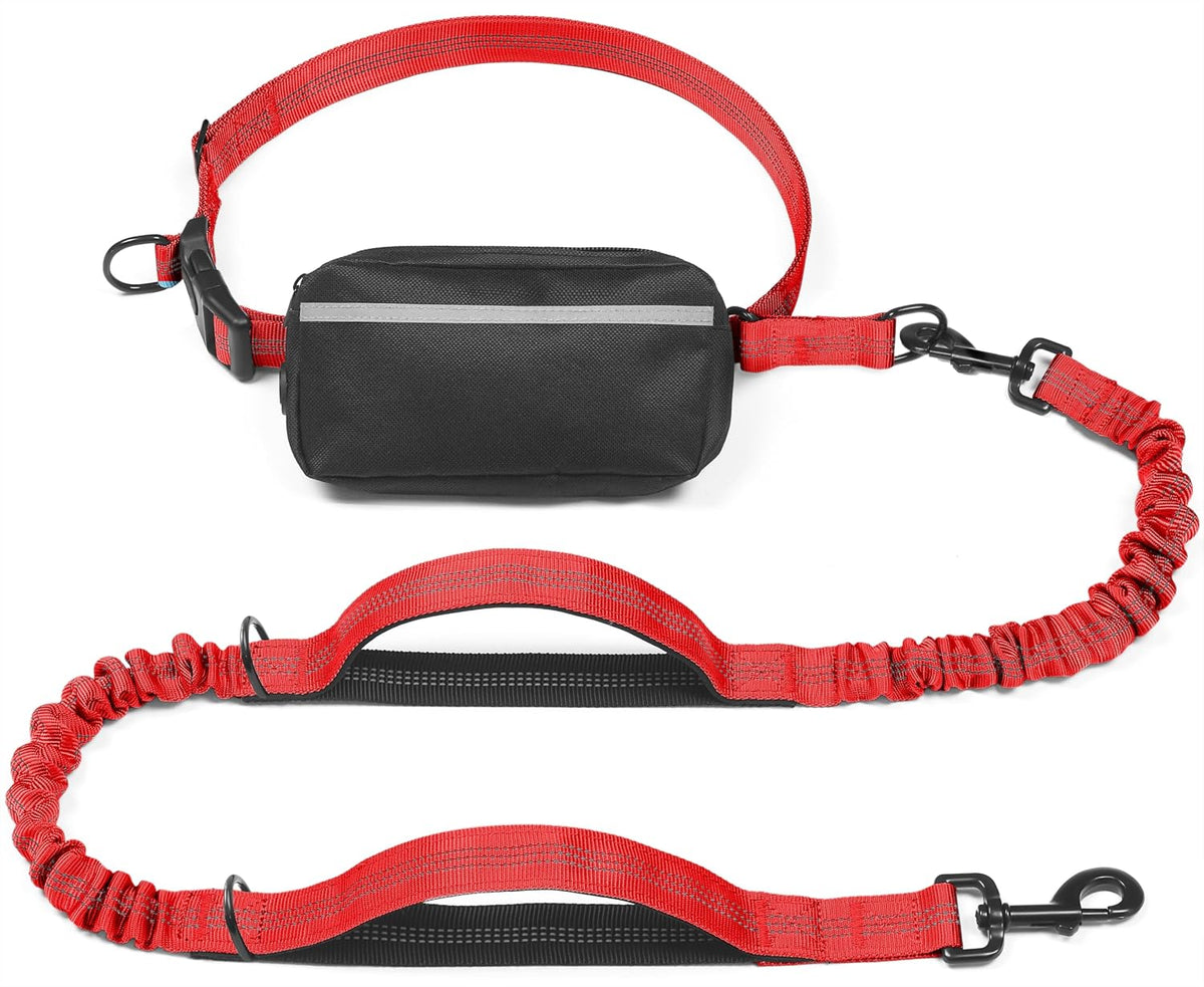 iYoShop Hands Free Dog Leash with Zipper Pouch, Large, 25-120 lbs, Red