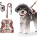 PAWCHIE Dog Harness and Leash Set, Step in No Pull Soft Pet Harness, Reflective Adjustable Puppy Vest for Small Medium Dogs Cats, No Choke Harness Vest with Poop Bag Holder for Walking,Running,Beige M